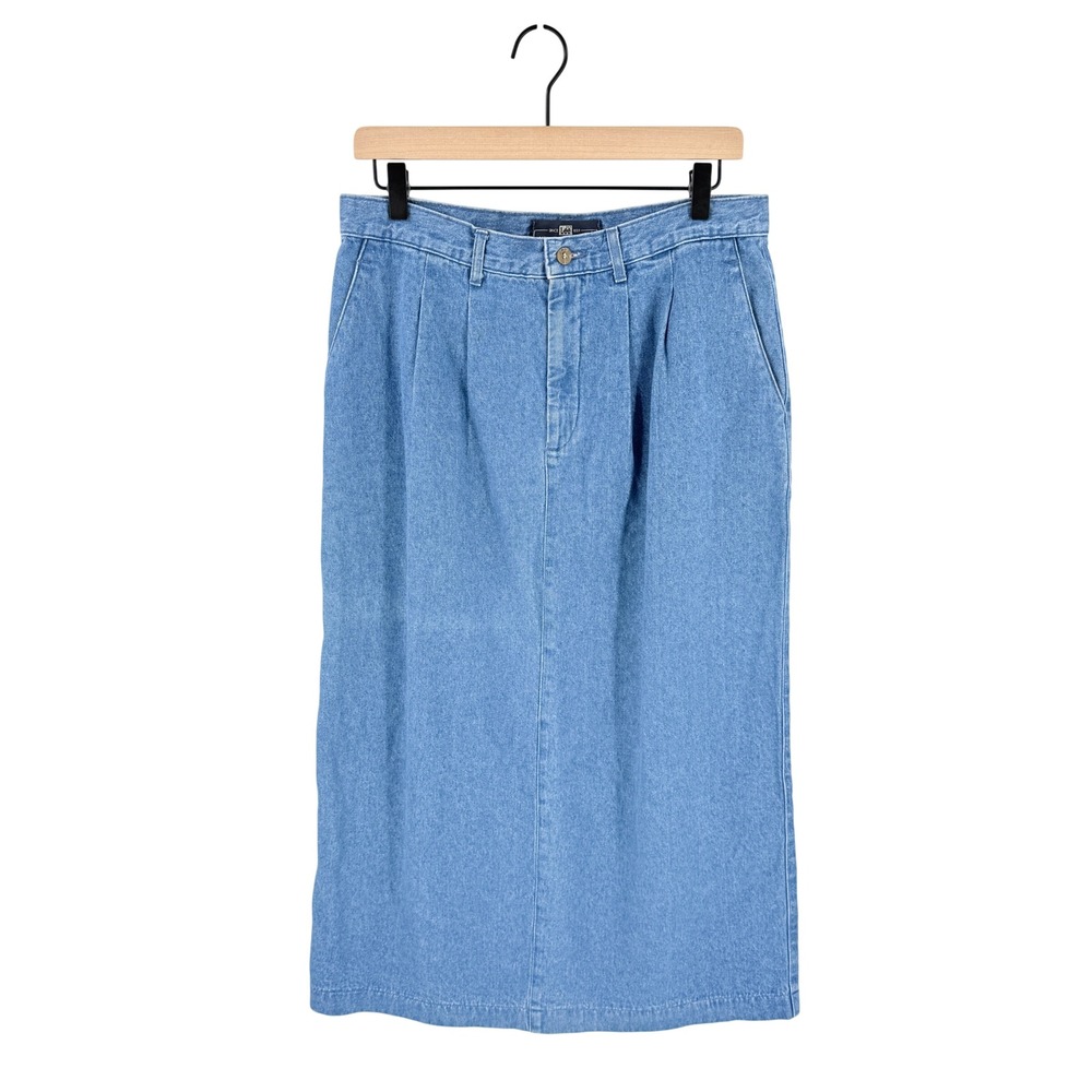 Lee Denim Maxi Skirt Blue 12 Vintage High Waist Pleated 90s Butter Mom Modest